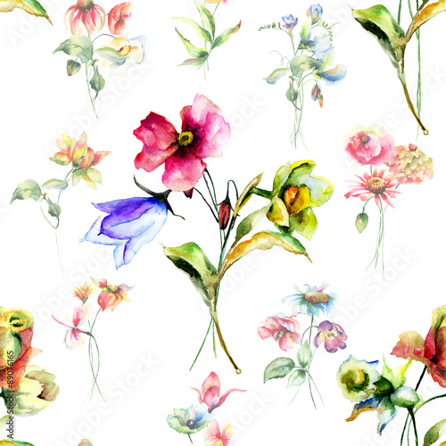 Fototapeta Naklejka Na Ścianę i Meble -  Seamless wallpaper with wild flowers