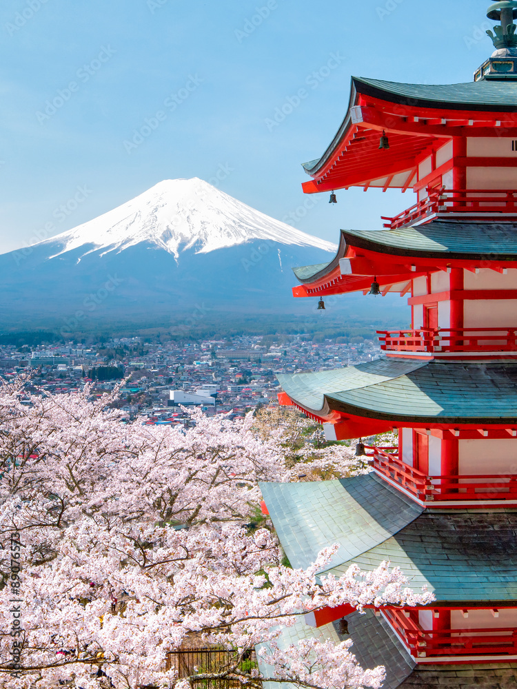 Fototapeta Chureito pagoda z górą Fuji w tle w Japonia