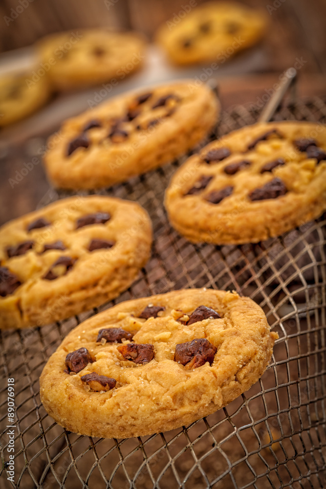 Chocolate chip cookies on cooling rack Chocolate chip cookies on cooling rack