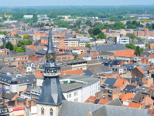 view over hasselt, limburg, belgium, with cathedral of saint quintinus in front photo