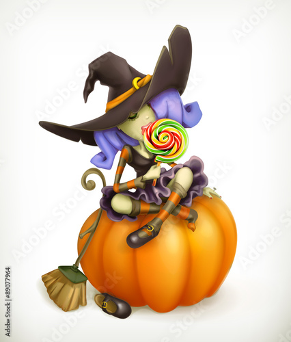 Witch on pumpkin, vector illustration