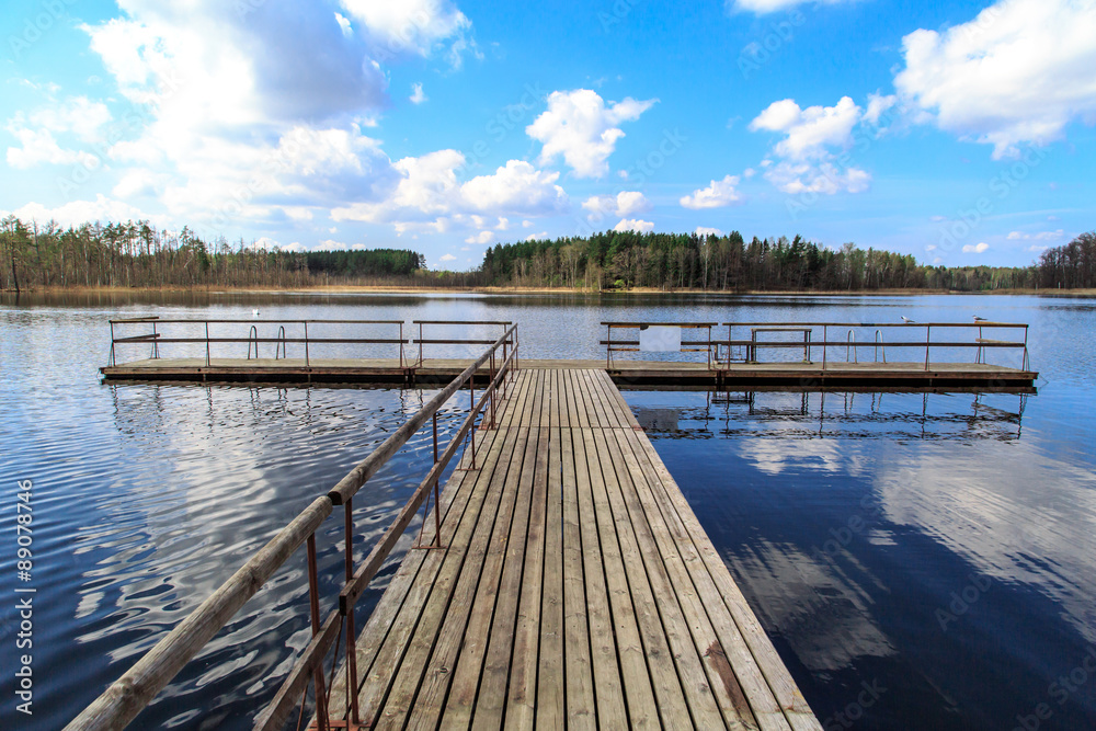 Wooden Long Pier in the Lake