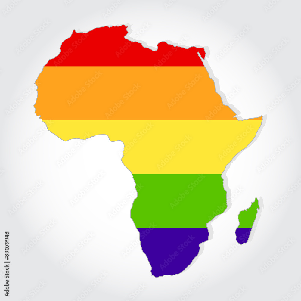 Lgbt flag in contour of Africa with light grey background