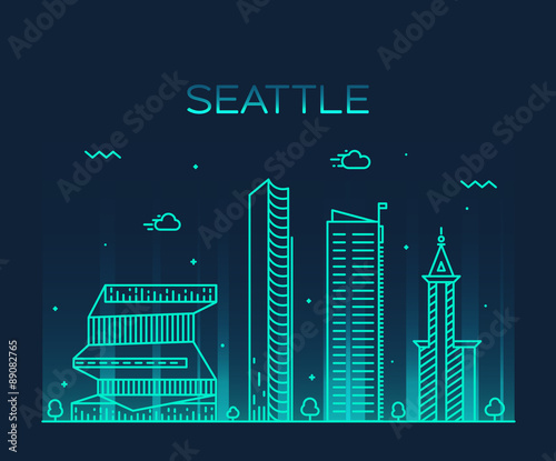 Seattle skyline trendy vector illustration linear