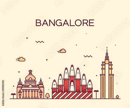 Bangalore skyline vector illustration linear