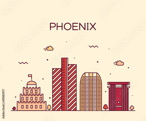 Phoenix skyline trendy vector illustration linear