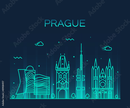 Prague skyline trendy vector illustration linear