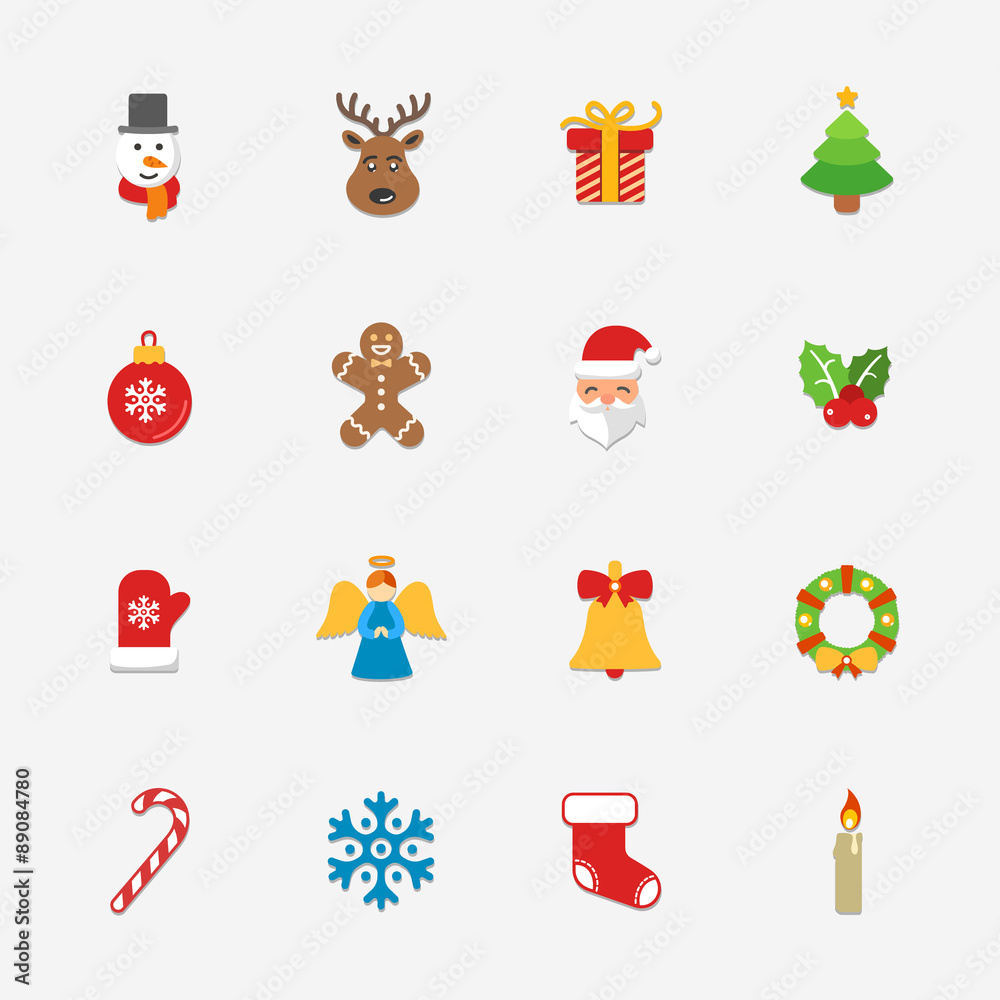 Fototapeta premium Christmas bright icons collection - vector illustration.