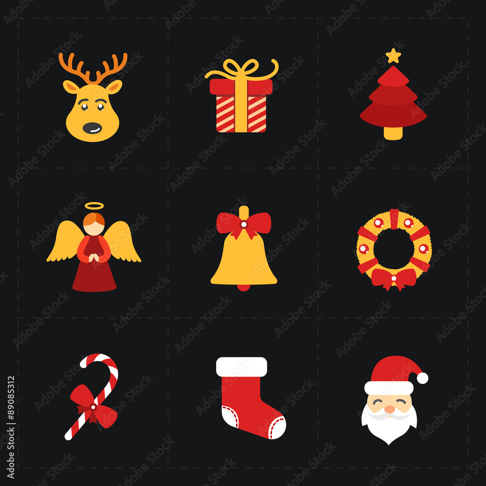 Christmas flat golden icons