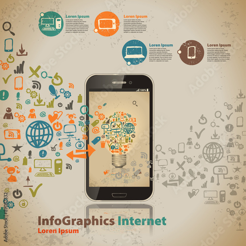 Template for infographic for cloud computer technology in vintag