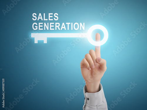 male hand pressing sales generation key button