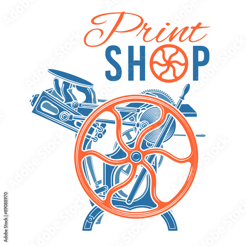 Letterpress print shop vector illustration. Vintage printing