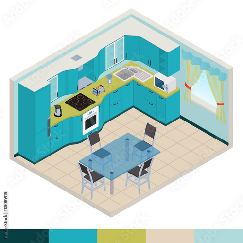 Vector isometric kitchen interior