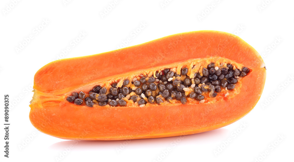 Half Ripe papaya isolated on the white background Half Ripe papaya isolated on the white background