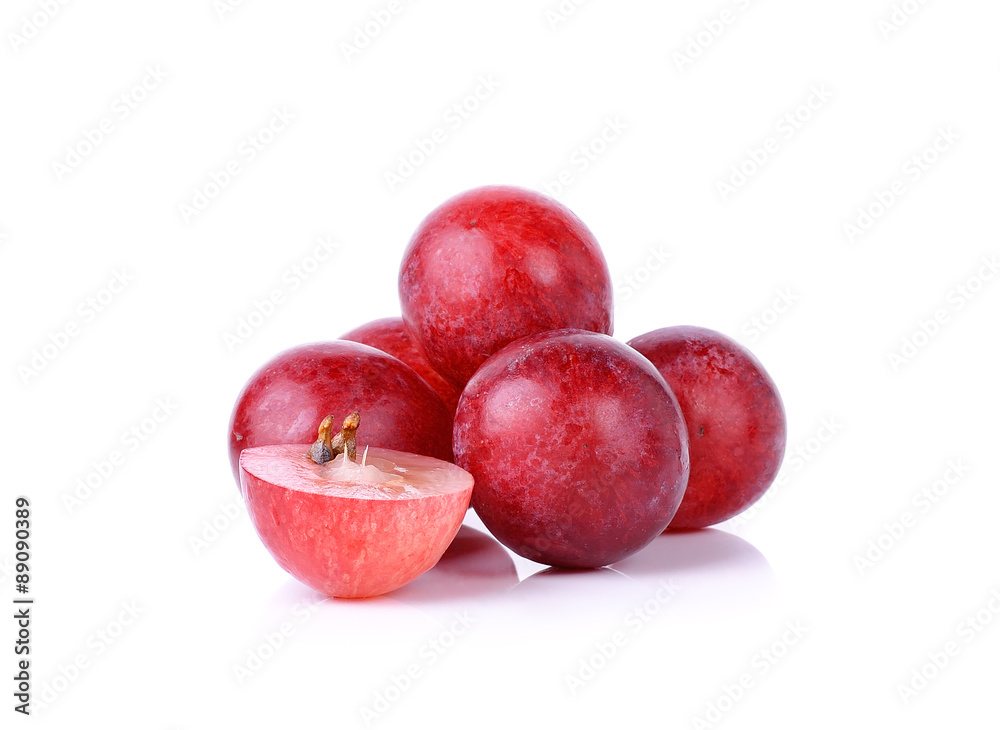 Red grapes isolated on the white background