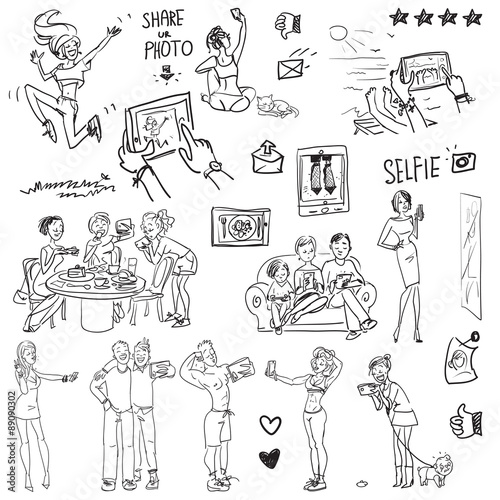 People taking pictures. Doodles.