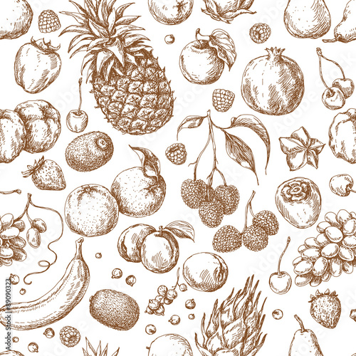 Seamless Pattern with  Different Fruits