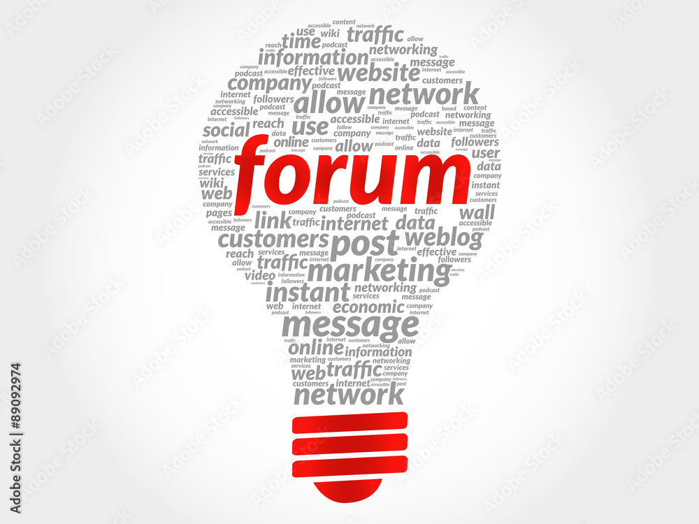 Forum bulb word cloud, business concept Forum bulb word cloud, business concept