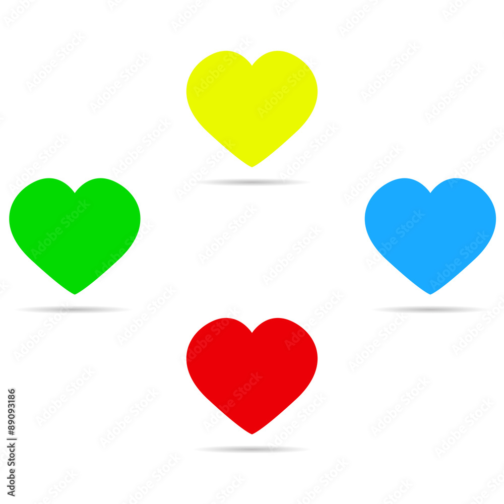 Four colored hearts with shadow Four colored hearts with shadow