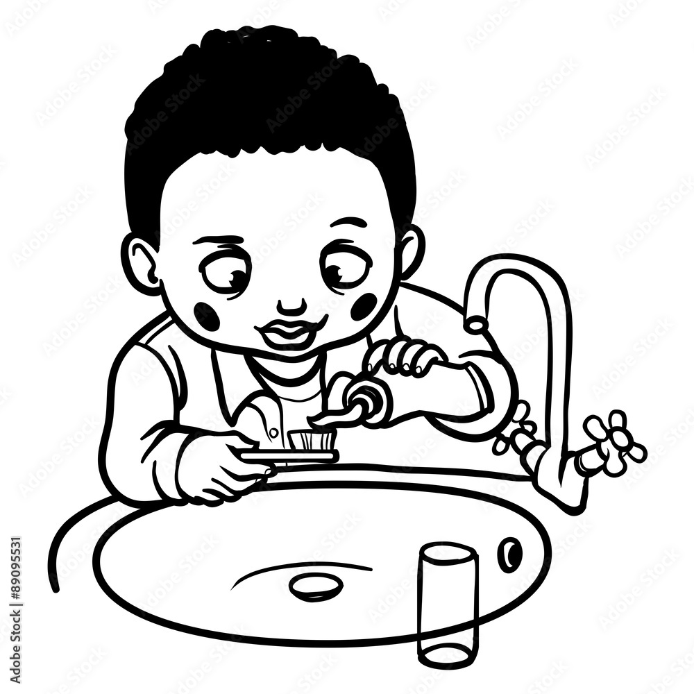 funny cartoon boy brushing his teeth. vector illustration Stock Vector ...