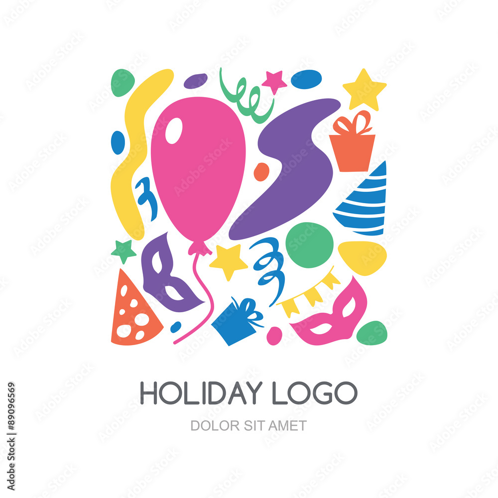 Multicolor hand drawn festival, party or carnival logo. Vector i