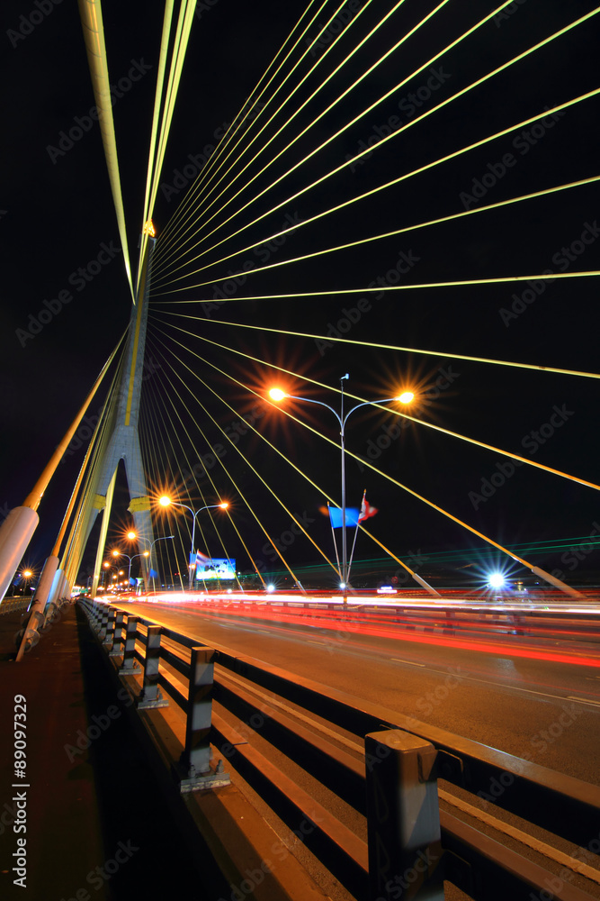 moving light at the bridge / blur light of traffic car