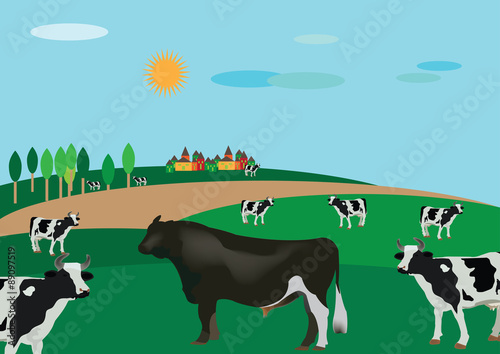 paesaggio di campagna con bovini