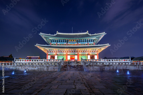 Gyeongbokgung Palace and Milky Way at night in seoul,Korea.