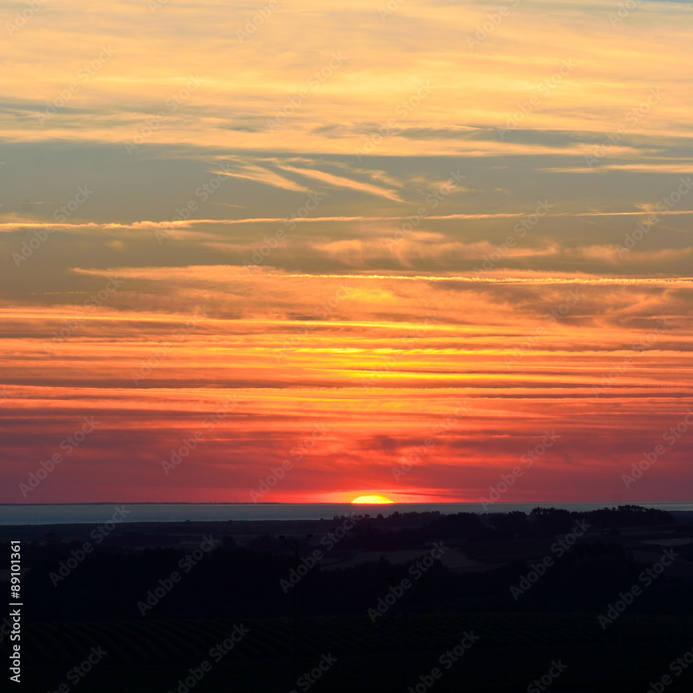 Sunset over the Charente-Maritime region of France