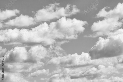 The clouds in the sky in grayscale