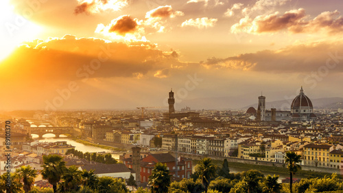 Florence at a beautiful sunset from Piazzale Michelangelo  Tuscany  Italy 