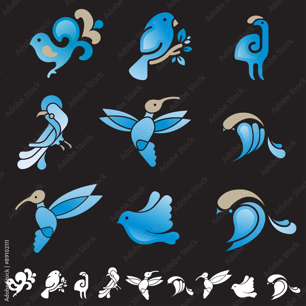 Set of icons with birds silhouettes Set of icons with birds silhouettes