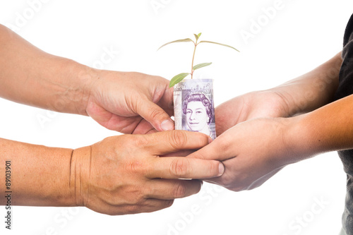 Concept of presenting plant growing Sterling Pound, symbolizing appreciation.