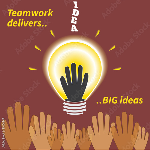 In the middle of many hands there is sure a big glowing hand.In teamwork there is an excellent idea surely delivered.