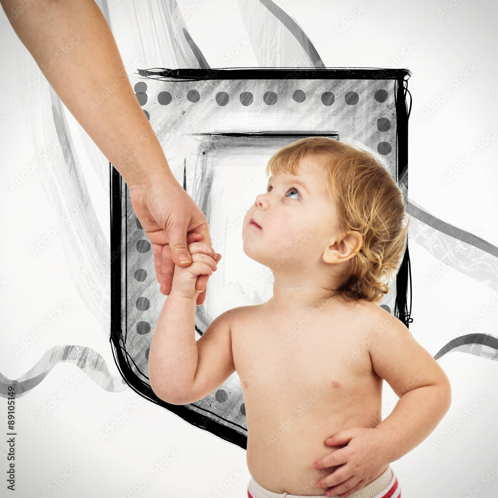 hands of the mother and baby isolated on white background. hands of the mother and baby isolated on white background.