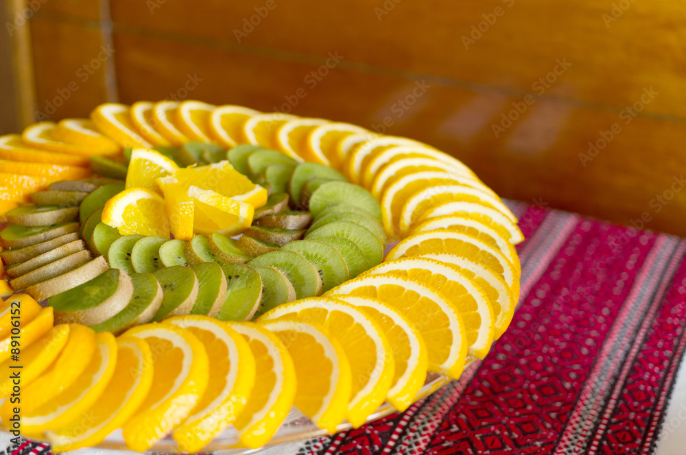 Beautiful scenery of tasty fruit with orange, lemon, kiwi