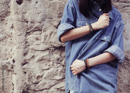 jeans with girl : vintage style in film texture