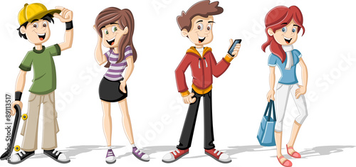 Group of cartoon young people. Teenagers.
