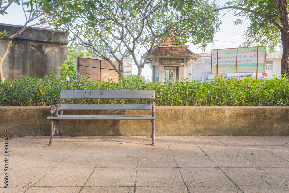 Wooden park bench at a park