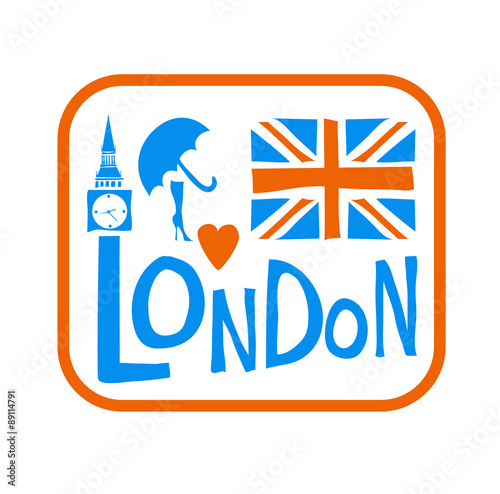 London typography with blue silhouettes for your poster design. Vector illustration.