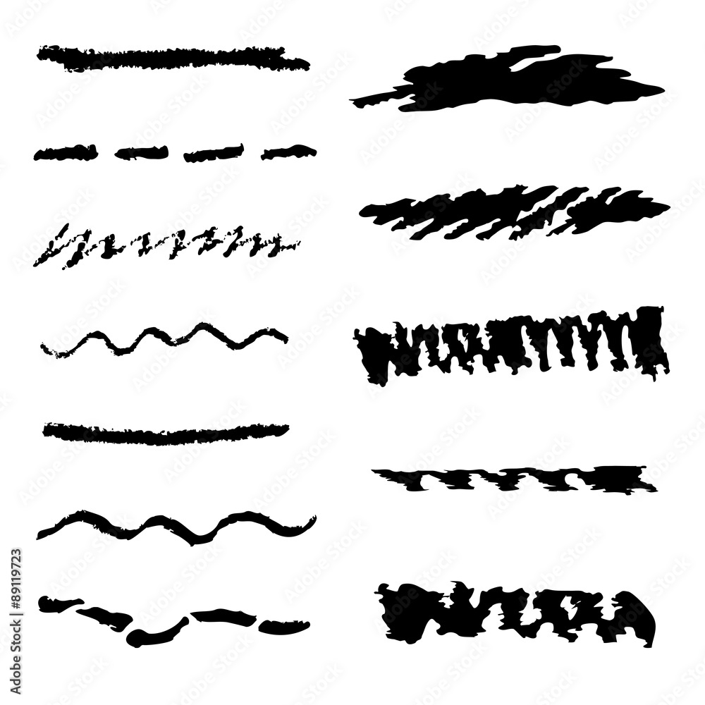 Set of grunge vector pencil or ink brush strokes