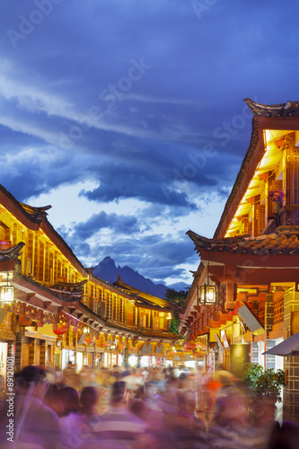 Lijiang old town in the evening with crowd tourist ,Yunnan China.