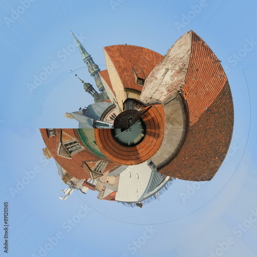 Fototapeta Naklejka Na Ścianę i Meble -  Dwarf planet with church towers and red roofs