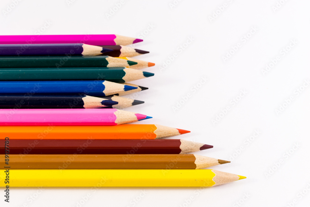 Multicolored Pencils on White Background Multicolored Pencils on White Background