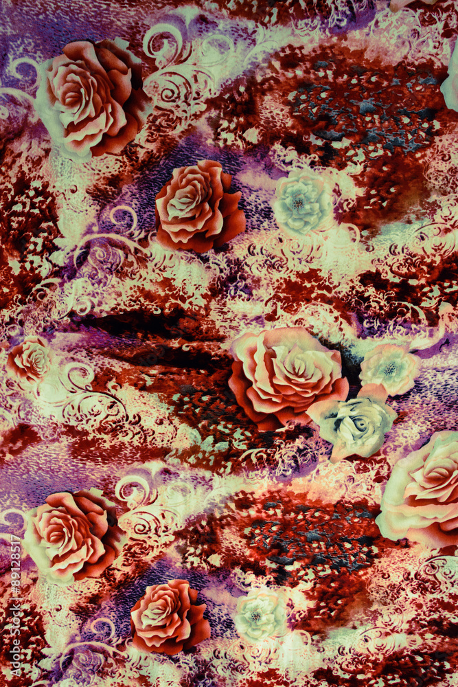 texture of print fabric striped leopard and flower for backgroun