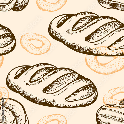 Seamless pattern with bagel and baguette