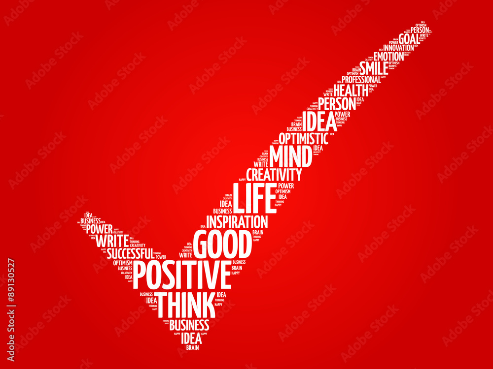 Positive thinking check mark, red vector business concept words cloud Positive thinking check mark, red vector business concept words cloud