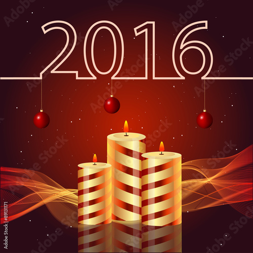 New year 2016 illustration on red background candles Christmas toys