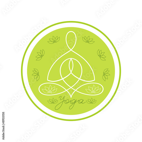 Yoga emblem in a circle with a stylized lotus flowers