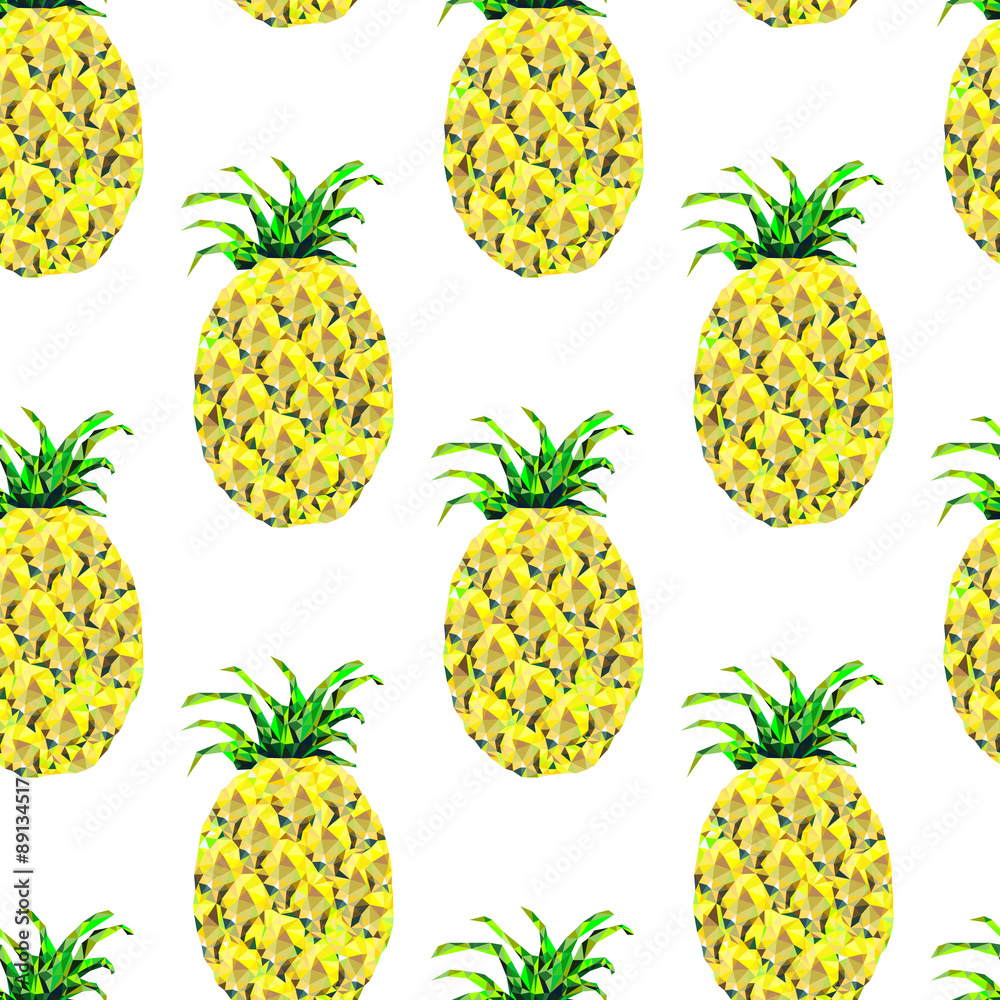 seamless pattern with pineapple,stylized fruit background triangles seamless pattern with pineapple,stylized fruit background triangles